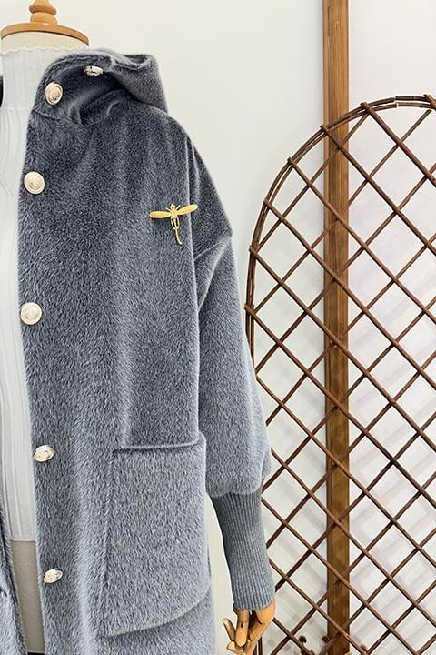 BROŞLU KAŞE KABAN Gri