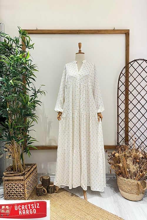 DİKDÖRTGEN YALDIZLI ELBİSE Beyaz