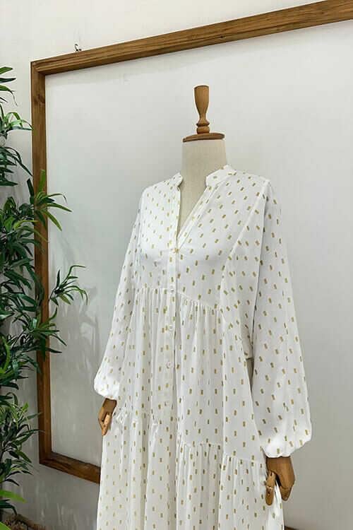 DİKDÖRTGEN YALDIZLI ELBİSE Beyaz