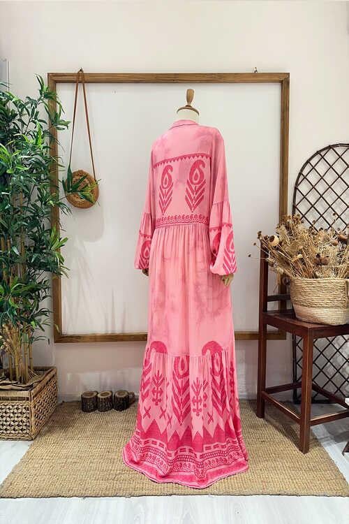 İPLİ ETNİK ELBİSE PEMBE