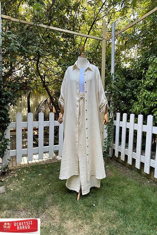 KETEN YALDIZ ÇİZGİLİ PANTOLON TAKIM