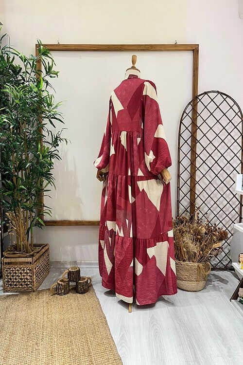 KIRMIZI VİSKON ELBİSE