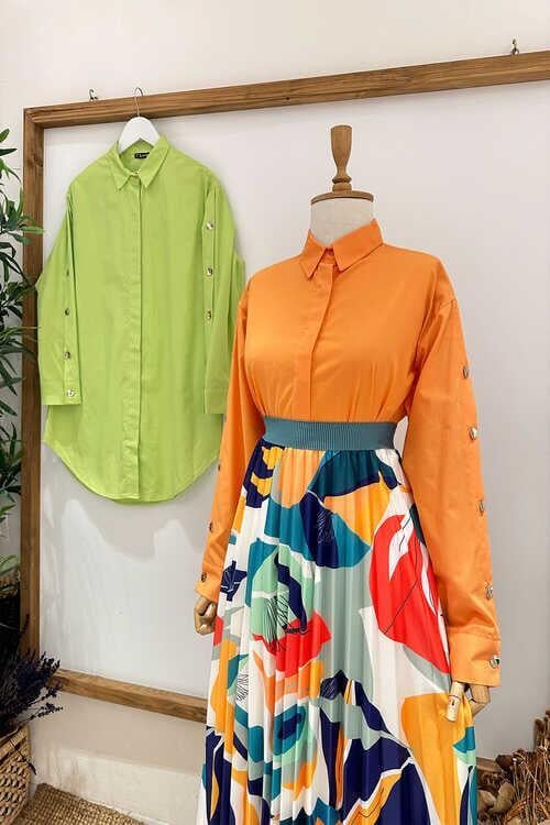 Kolu Düğmeli Boyfriend Gömlek