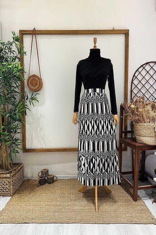 LADEN GEOMETRİK ETEK Siyah