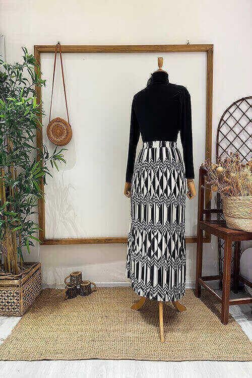 LADEN GEOMETRİK ETEK Siyah