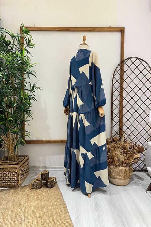 MAVİ VİSKON ELBİSE