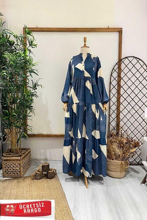 MAVİ VİSKON ELBİSE