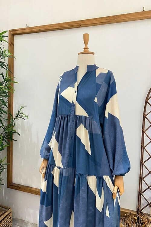 MAVİ VİSKON ELBİSE