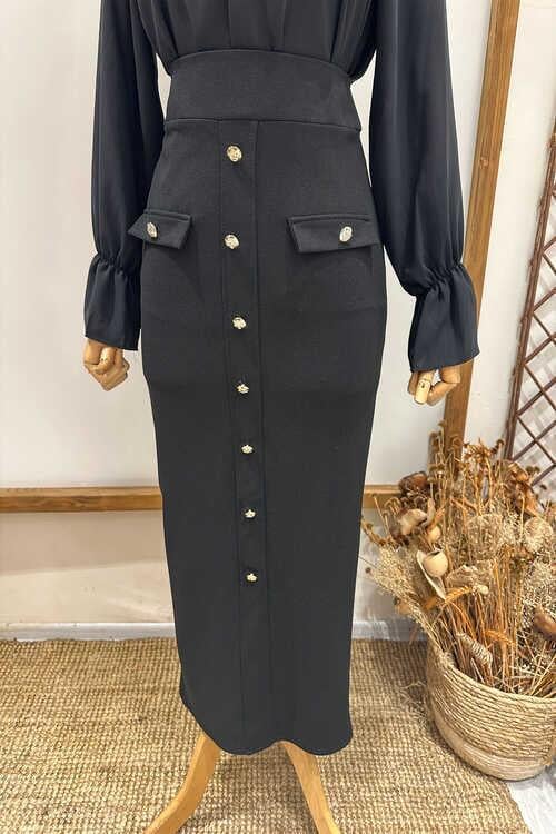 Önden Düğmeli Krep Etek