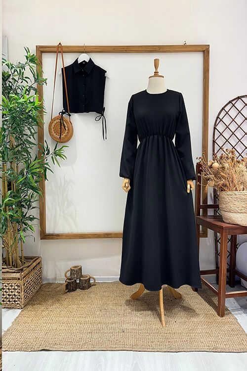 PELERİNLİ ELBİSE Siyah