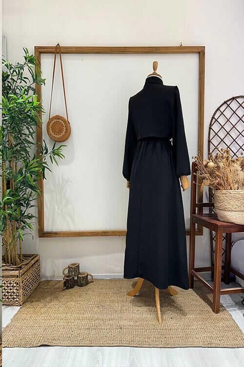 PELERİNLİ ELBİSE Siyah