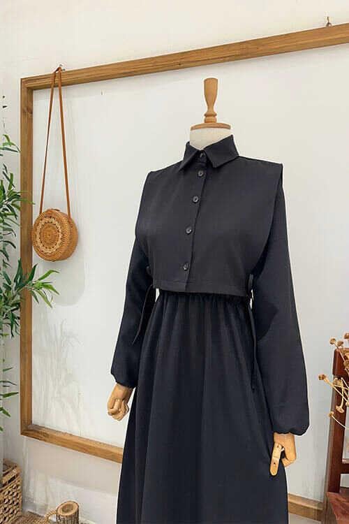 PELERİNLİ ELBİSE Siyah