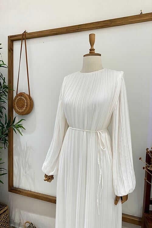 PİLİSELİ ŞİFON ABİYE Beyaz