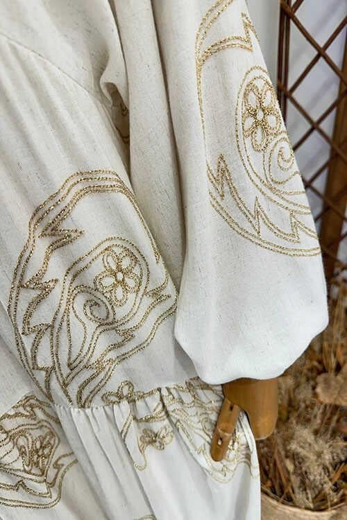 ŞAHMERAN KETEN YALDIZLI ELBİSE Taş