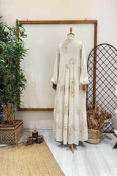 ŞAHMERAN KETEN YALDIZLI ELBİSE Taş