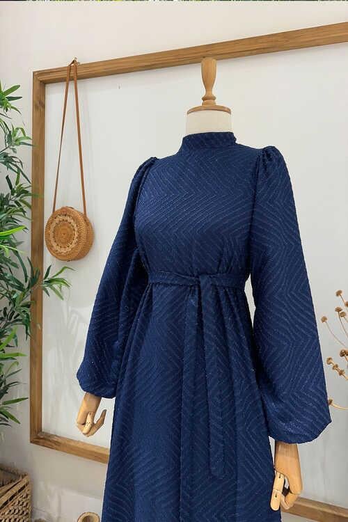 SİMLİ ELBİSE LACİVERT