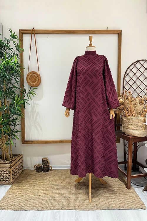 SİMLİ PÜSKÜLLÜ ABİYE Bordo