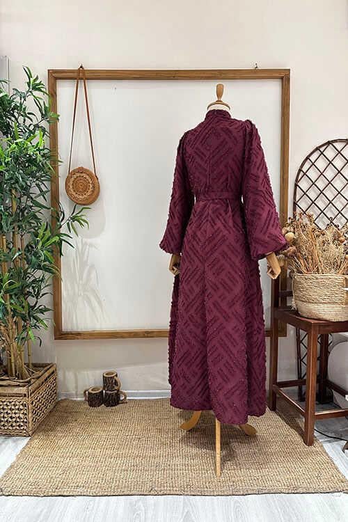 SİMLİ PÜSKÜLLÜ ABİYE Bordo