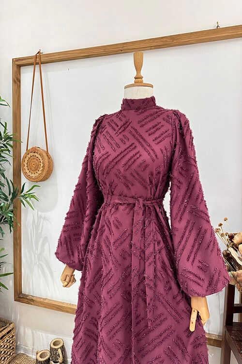 SİMLİ PÜSKÜLLÜ ABİYE Bordo