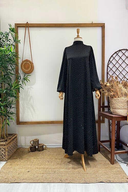 TAŞLI ÇİÇEK BROŞLU ABİYE Siyah