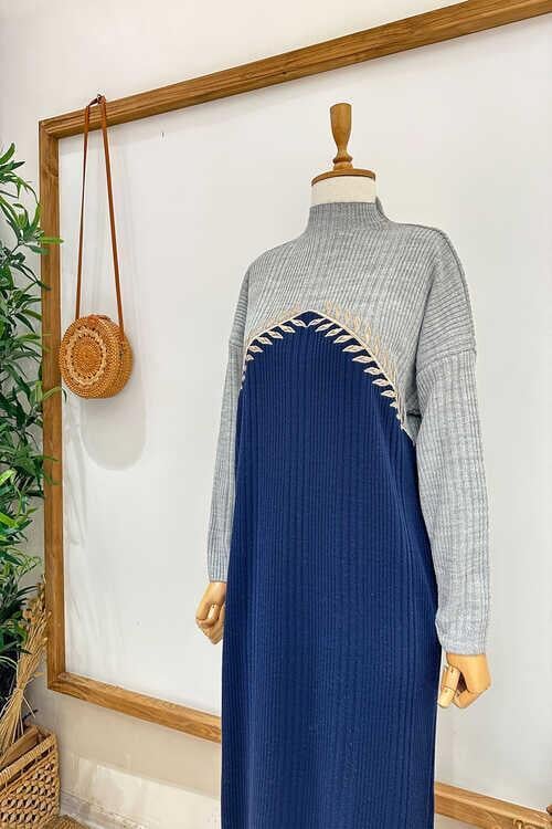 Triko Nakışlı Elbise