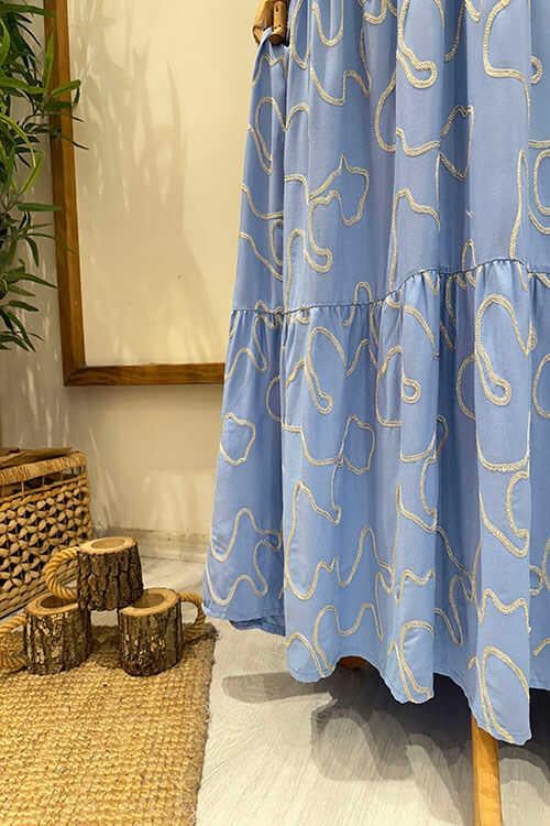 VERRA YALDIZLI KETEN ELBİSE Mavi