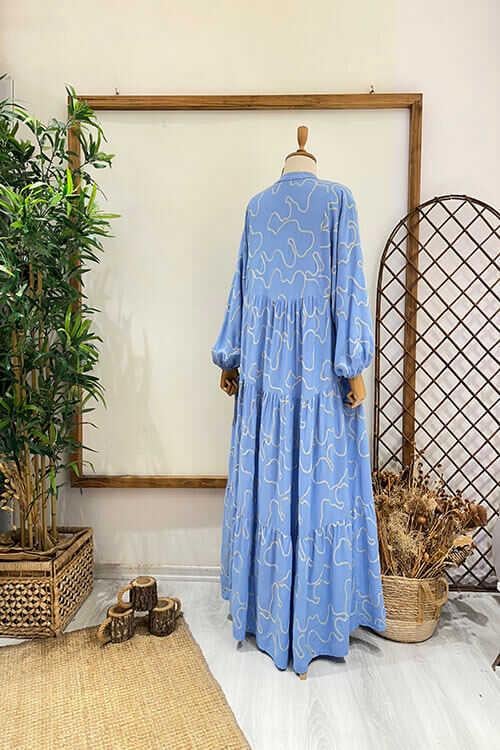 VERRA YALDIZLI KETEN ELBİSE Mavi