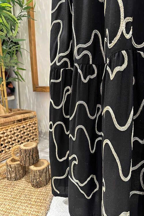 VERRA YALDIZLI KETEN ELBİSE Siyah