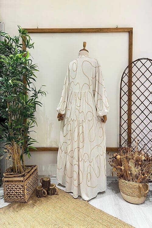 VERRA YALDIZLI KETEN ELBİSE Taş