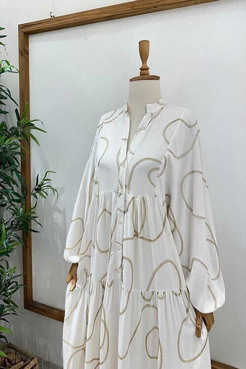 VERRA YALDIZLI KETEN ELBİSE Taş