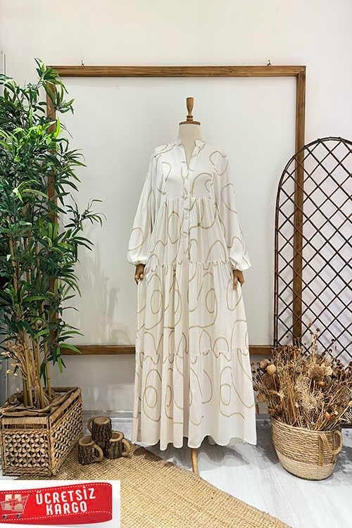 VERRA YALDIZLI KETEN ELBİSE Taş