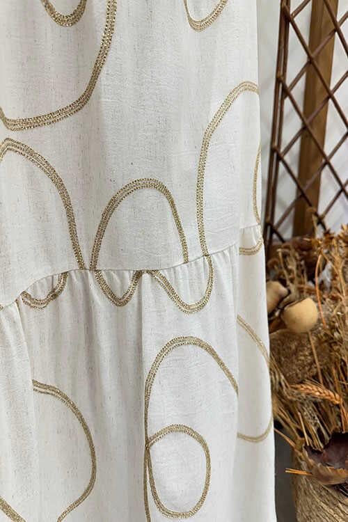 VERRA YALDIZLI KETEN ELBİSE Taş