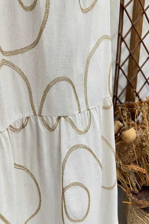 VERRA YALDIZLI KETEN ELBİSE Taş