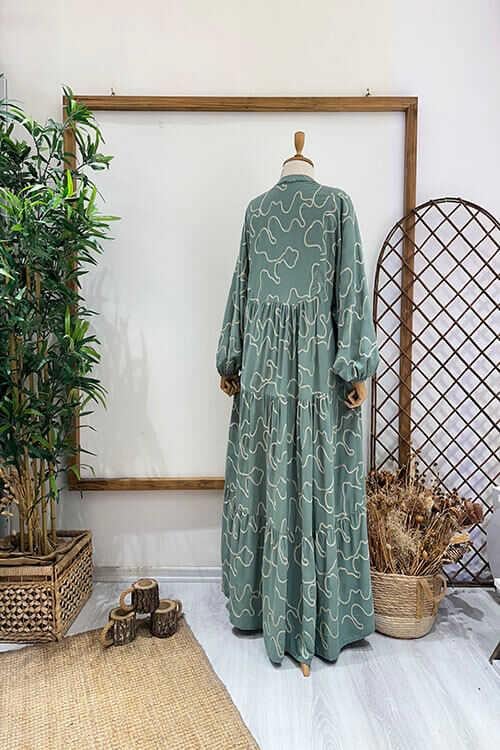 VERRA YALDIZLI KETEN ELBİSE Yeşil