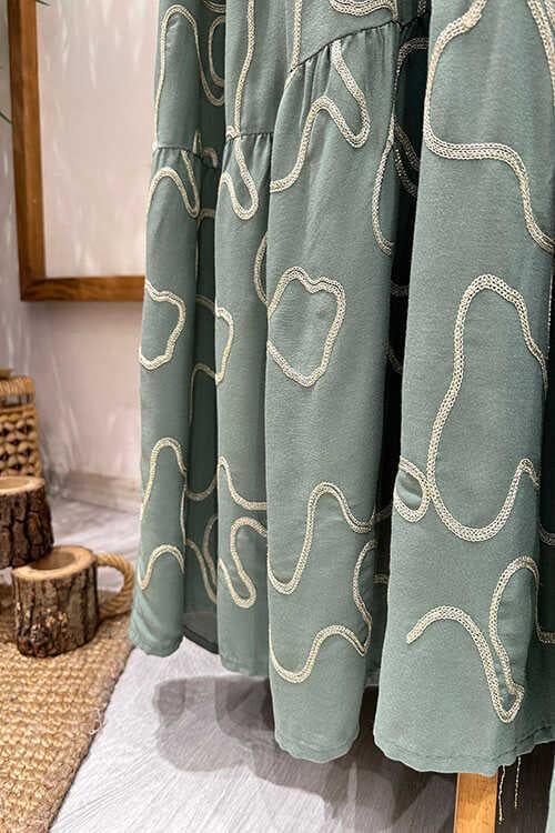 VERRA YALDIZLI KETEN ELBİSE Yeşil