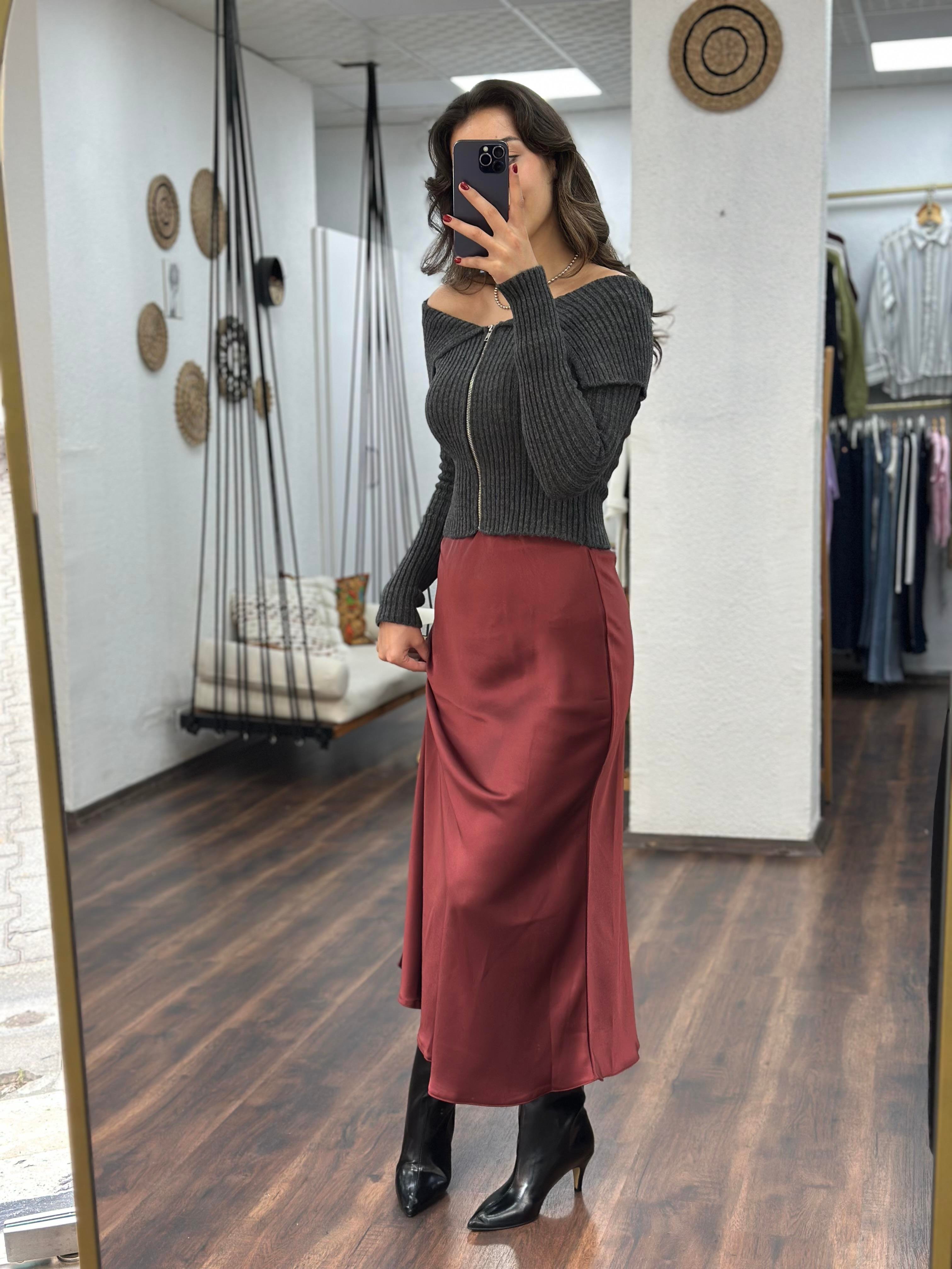 Bordo Maxi Boy Saten Etek