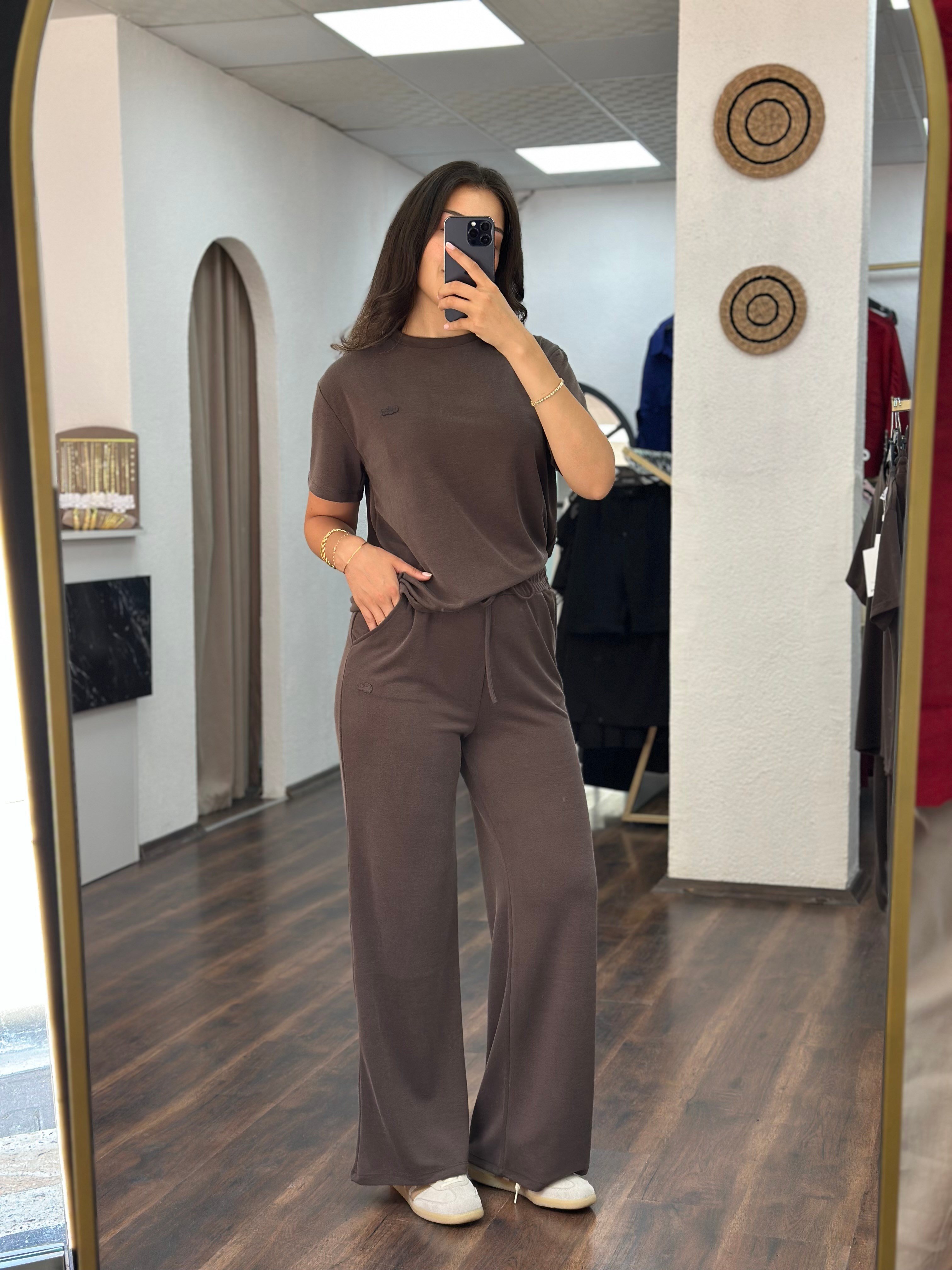 Kahverengi Pike Kumaş Eşofman Takımı