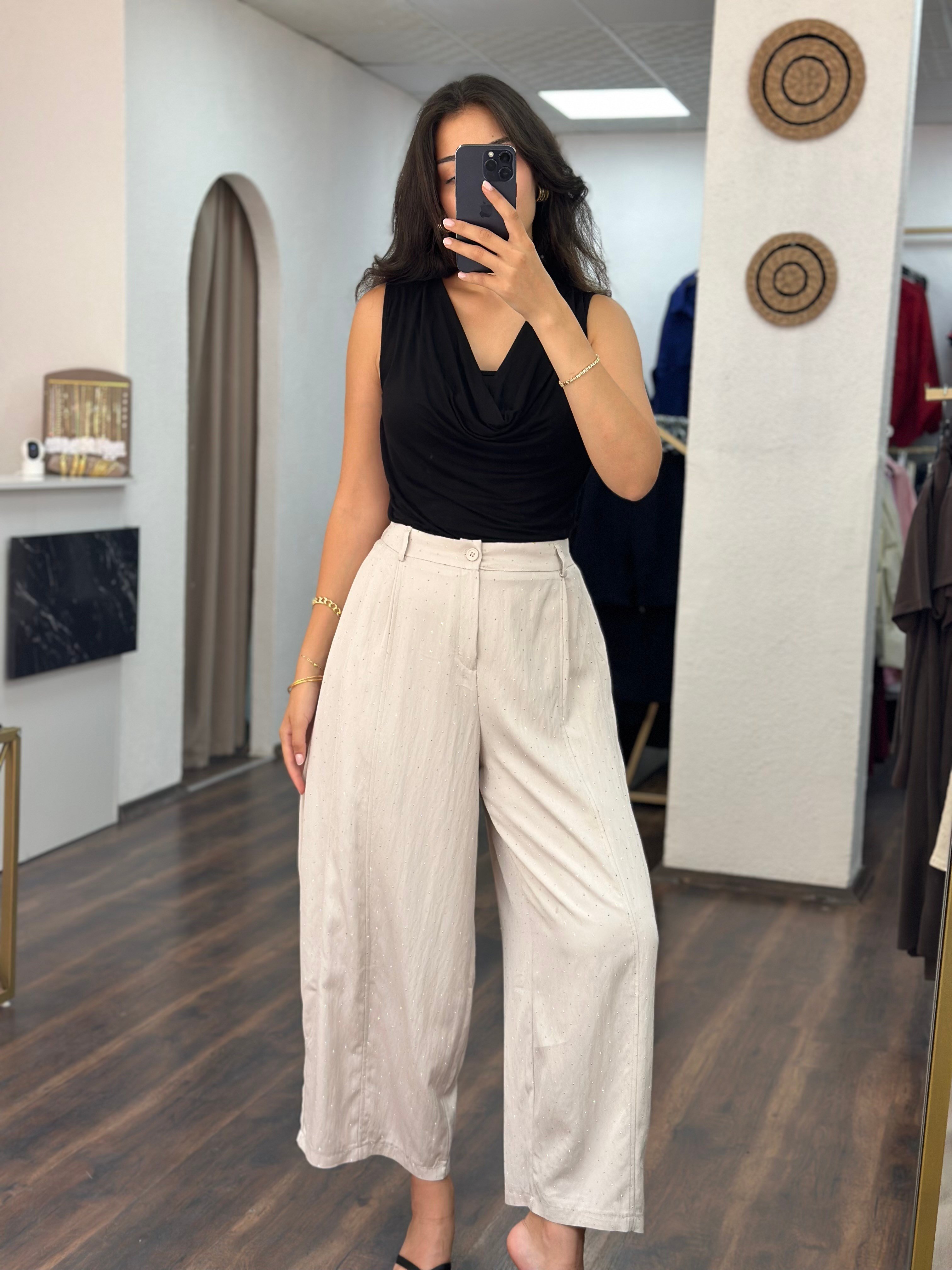 Taş Renk Taşlı Balon Pantolon 