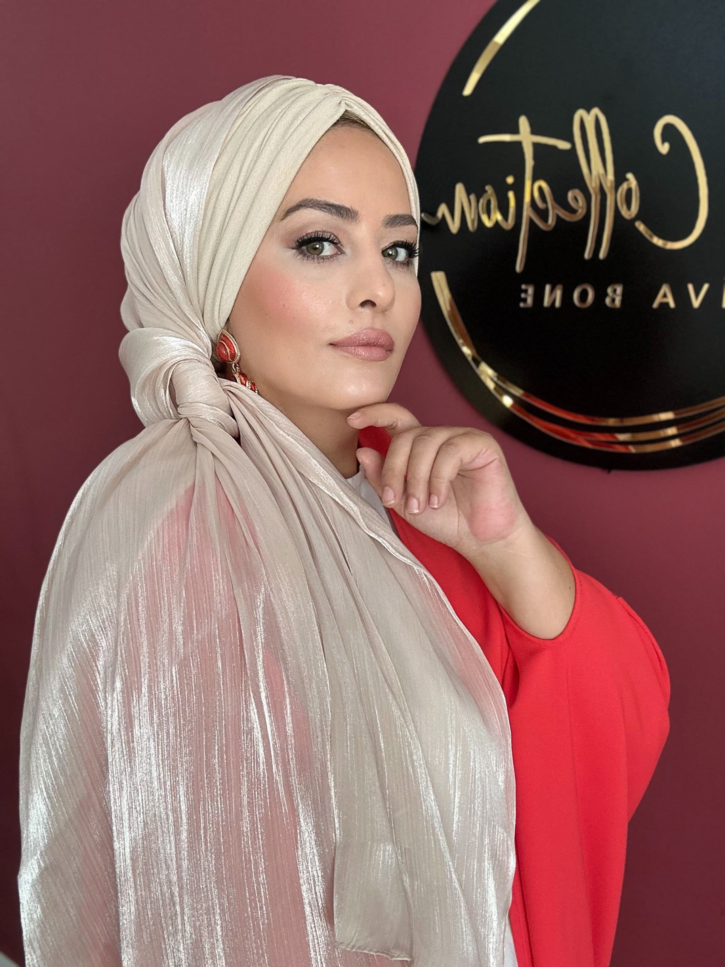 BEJ RENGİ ORGANZE ŞALLI DRAPE DOLGULU BONEŞAL