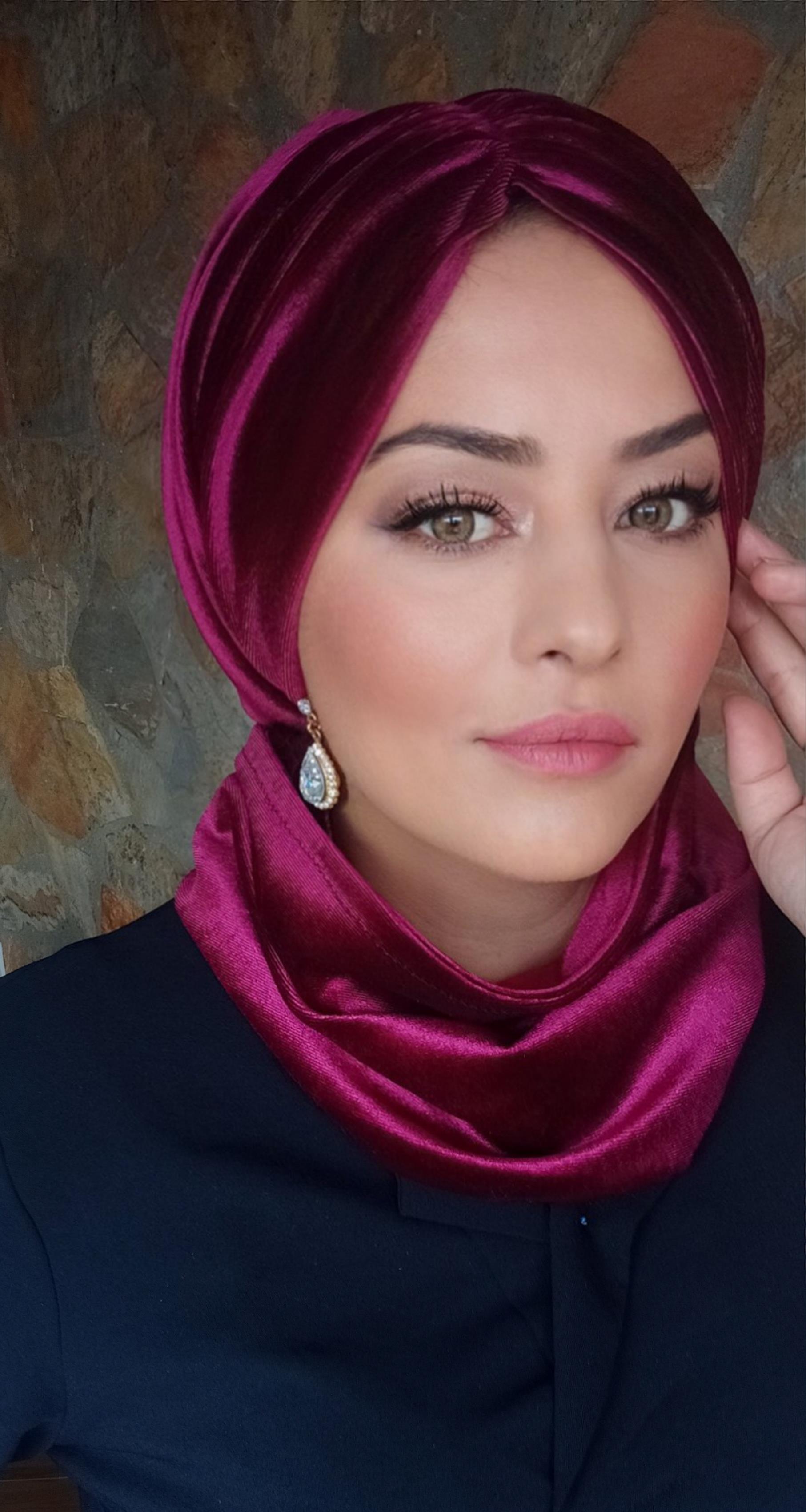 BORDO  KADİFE DRAPE DOLGULU BONE VE BOYUNLUK TAKIM