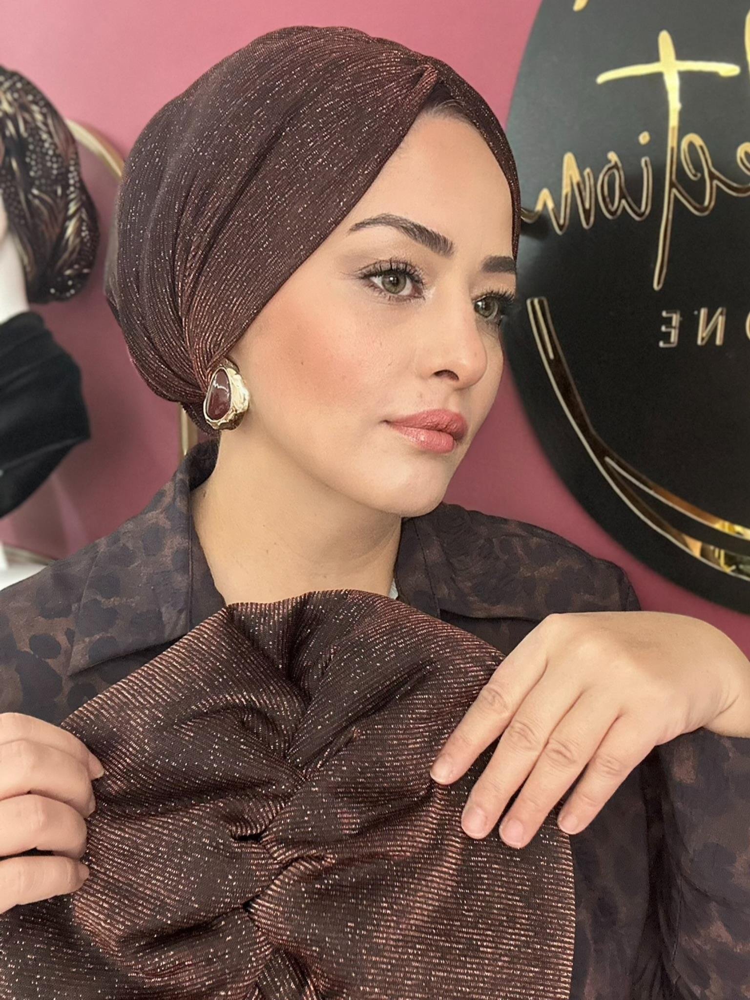 BRONZ KAHVE SİMLİ DRAPE DOLGULU  BONE