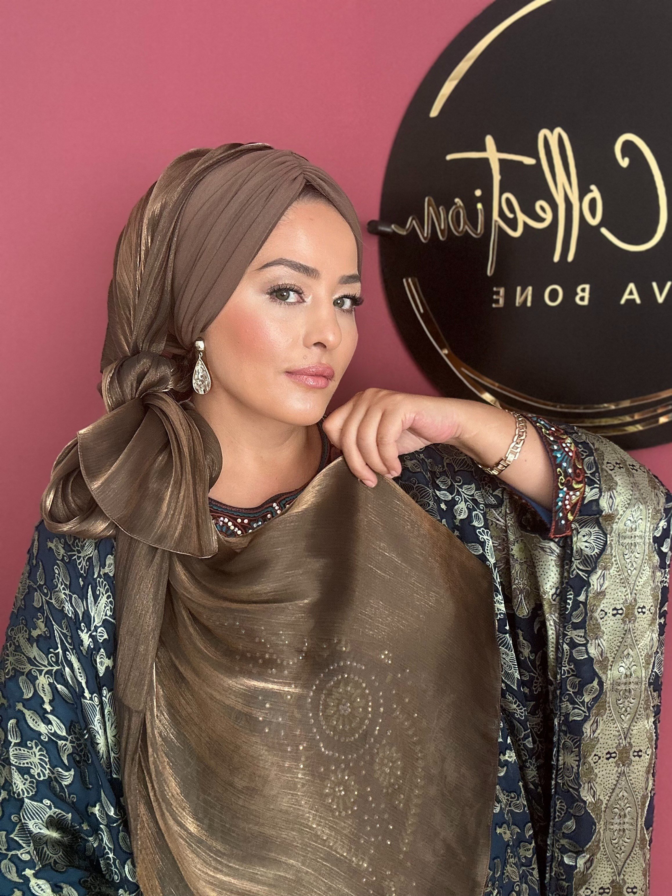 BRONZ  ORGANZE  JANJAN  ŞALLI DRAPE DOLGULU BONEŞAL