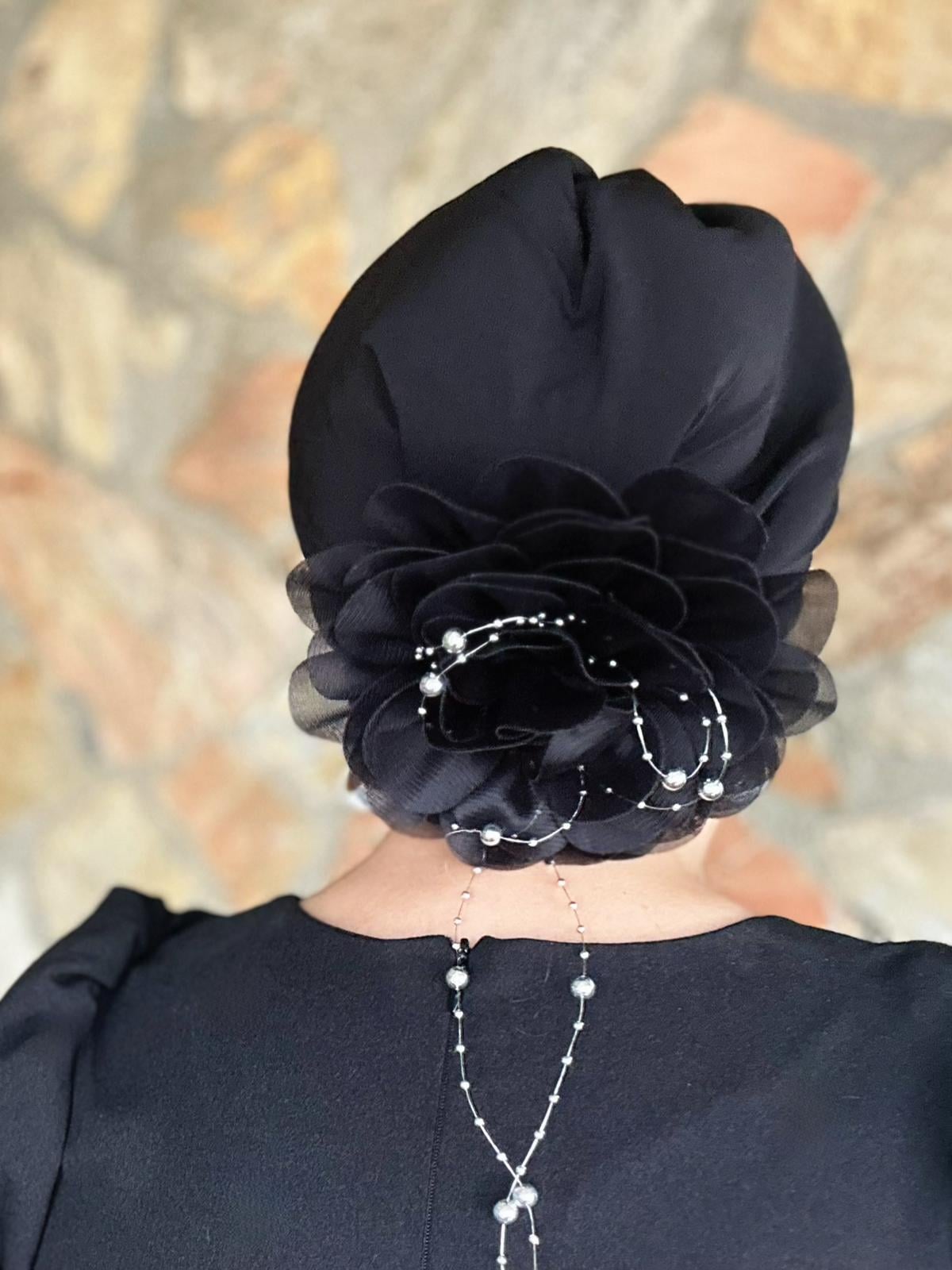 ÇIKARILABİLİR ÇİÇEKLİ SİYAH DRAPE DOLGULU BONE 