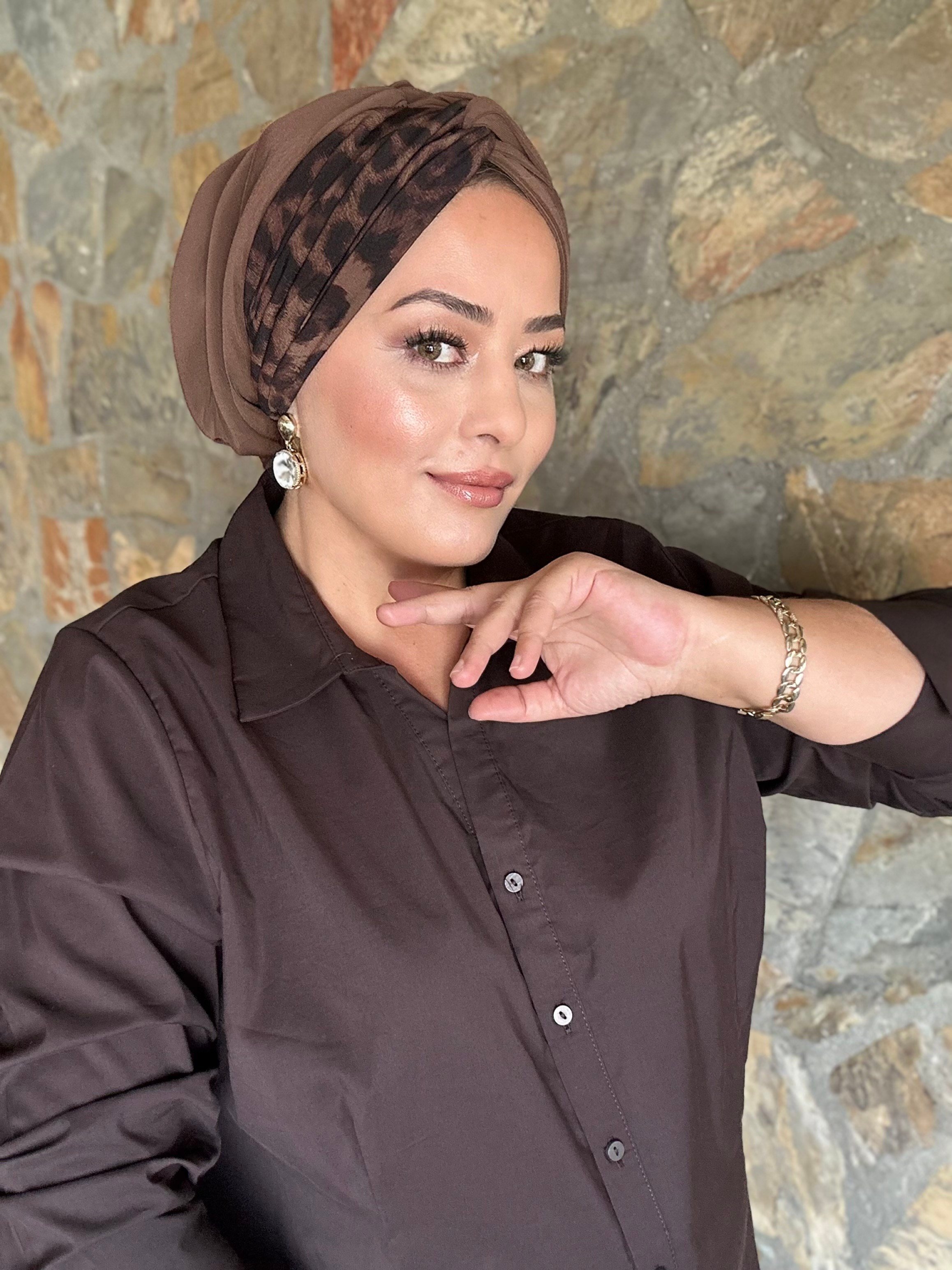 KAHVE LEOPAR DETAYLI DÜĞÜM DOLGULU BONE 