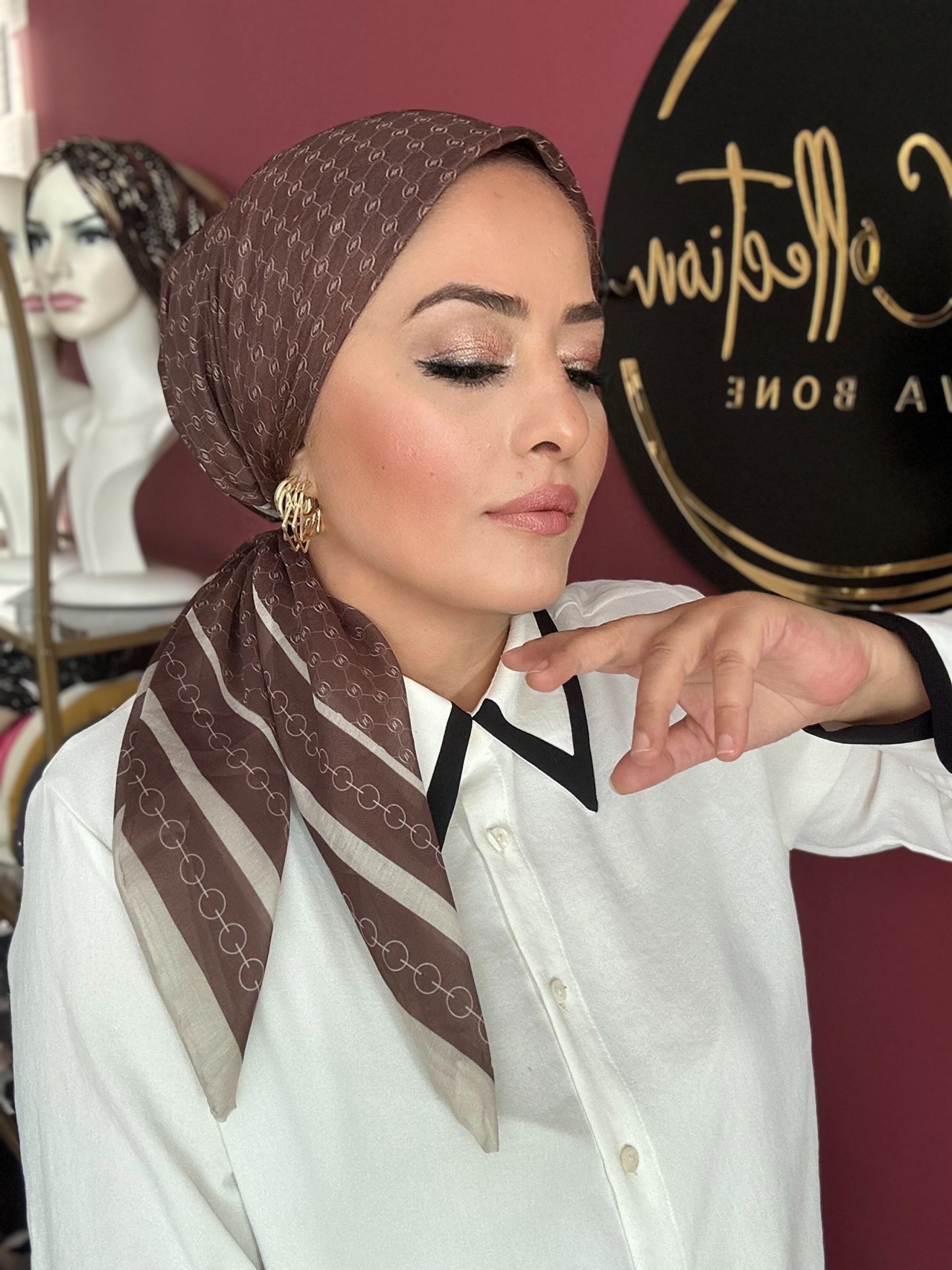KAHVE PR DESEN EŞARP BONE