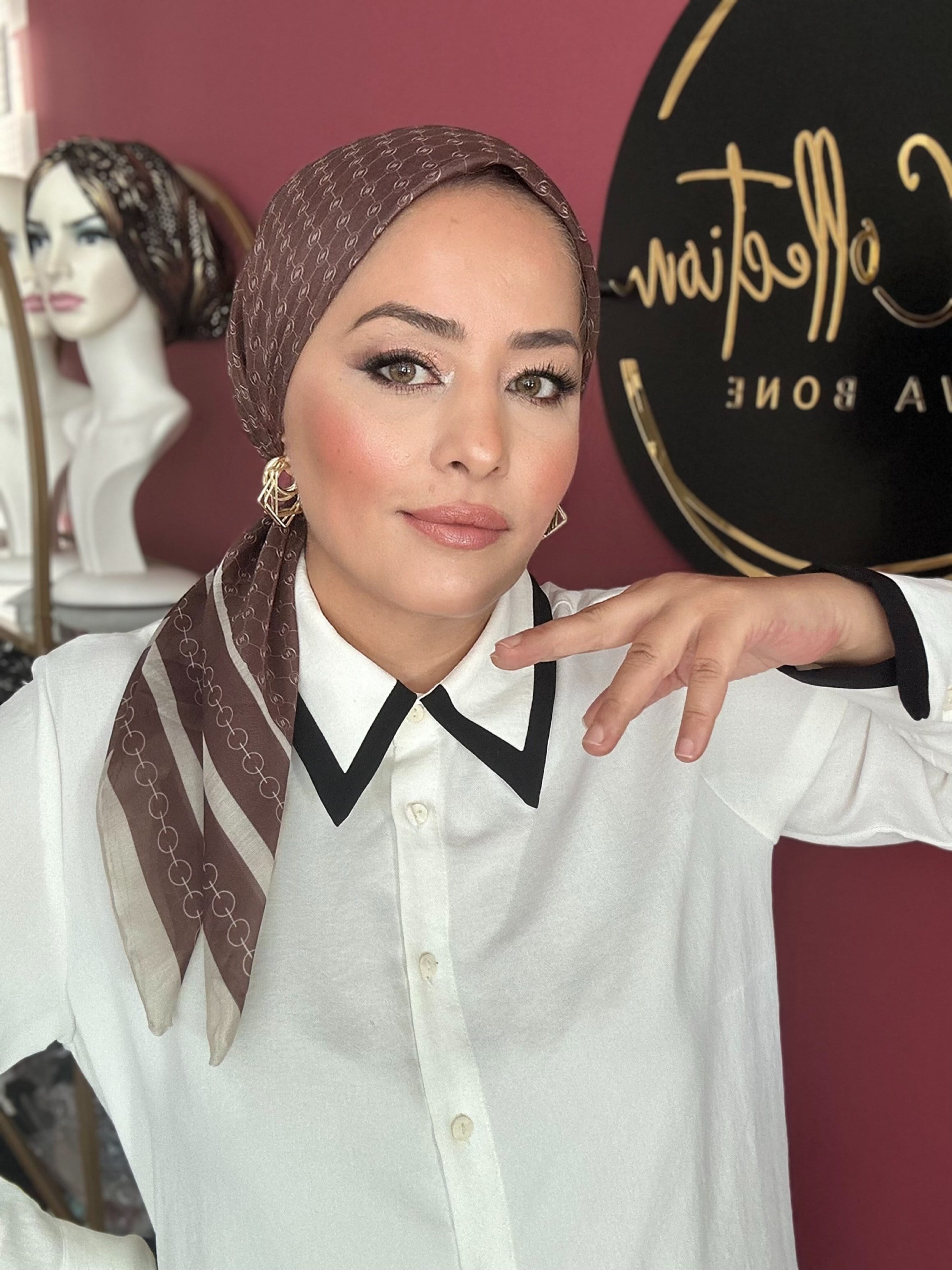 KAHVE PR DESEN EŞARP BONE