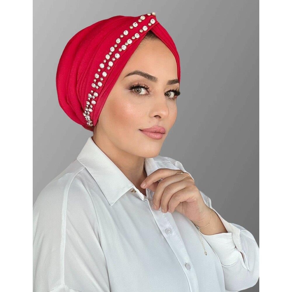 Kırmızı taşlı düğüm dolgulu bone
