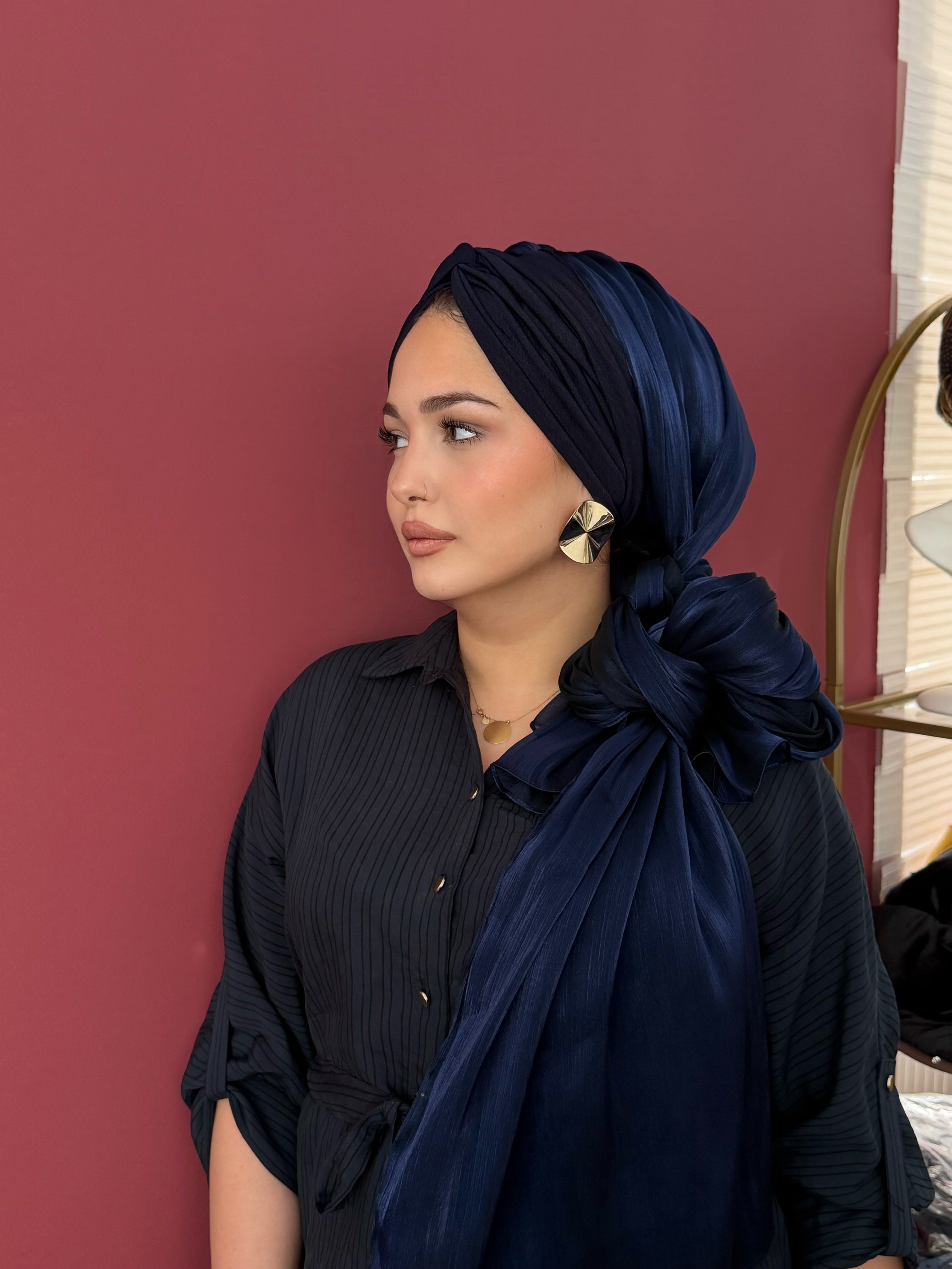 LACİVERT ORGANZE ŞALLI DÜĞÜM DOLGULU BONEŞAL