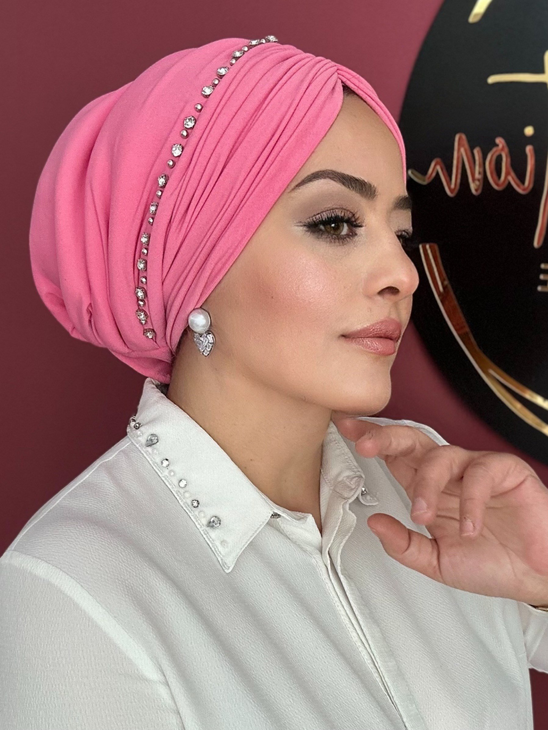 PEMBE TAÇ MODEL TAŞLI DRAPE DOLGULU BONE