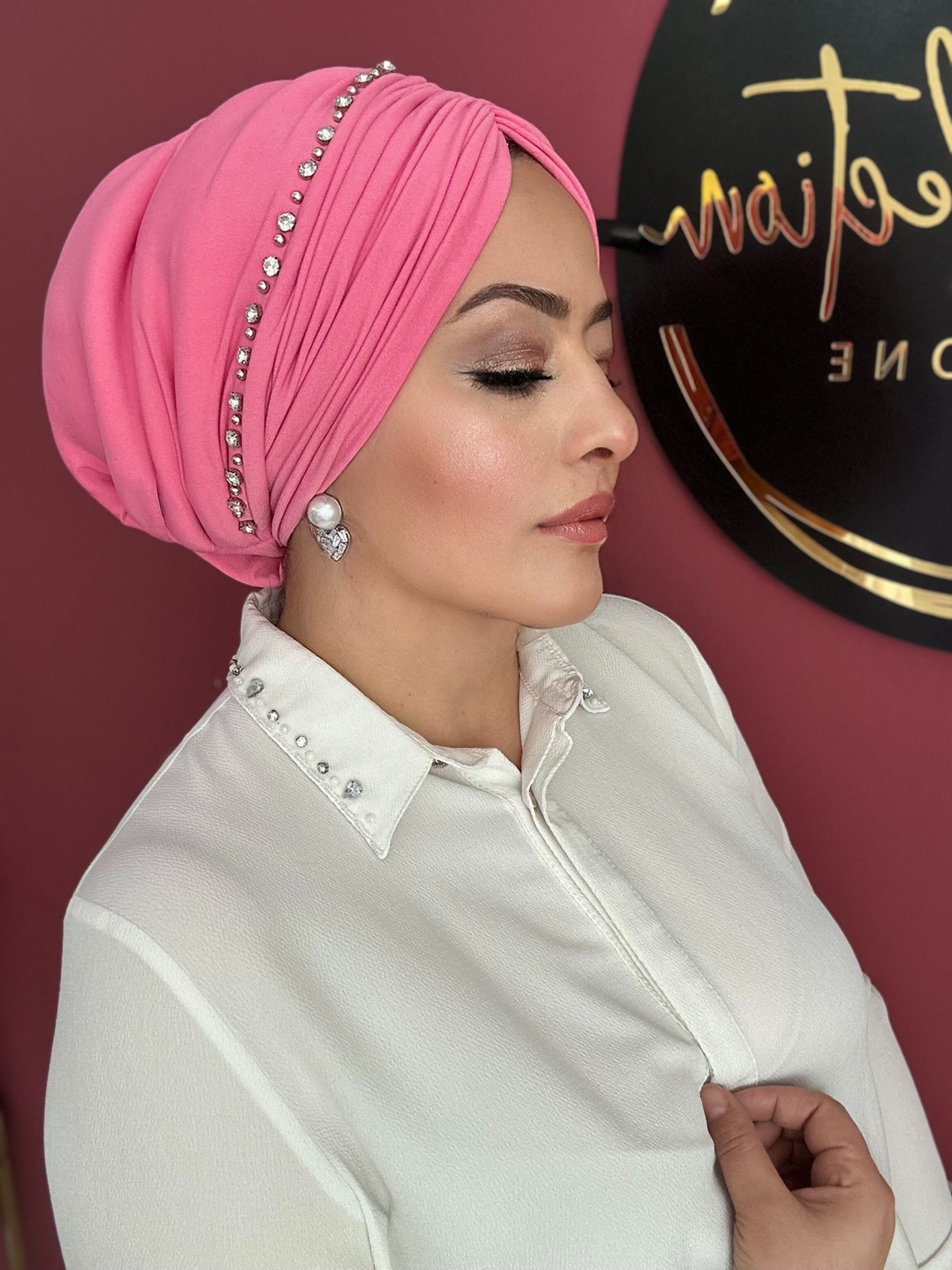 PEMBE TAÇ MODEL TAŞLI DRAPE DOLGULU BONE